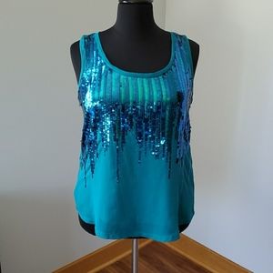 Teal sequin tank top